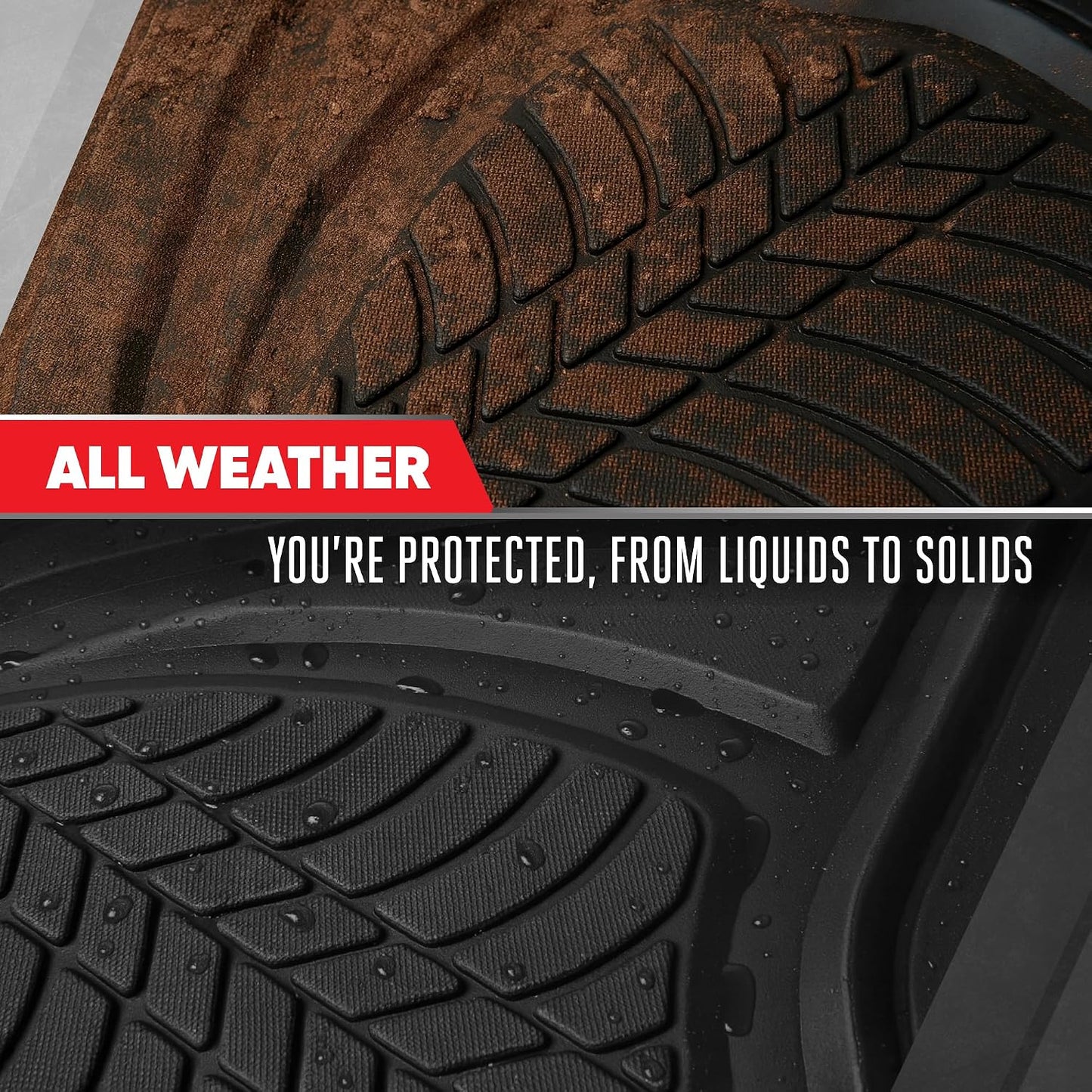 Motor Trend FlexTough Performance All Weather Rubber Car Floor Mats - 3 Piece Floor Mats Automotive Liners for Cars Truck SUV, Heavy-Duty Waterproof (Black)