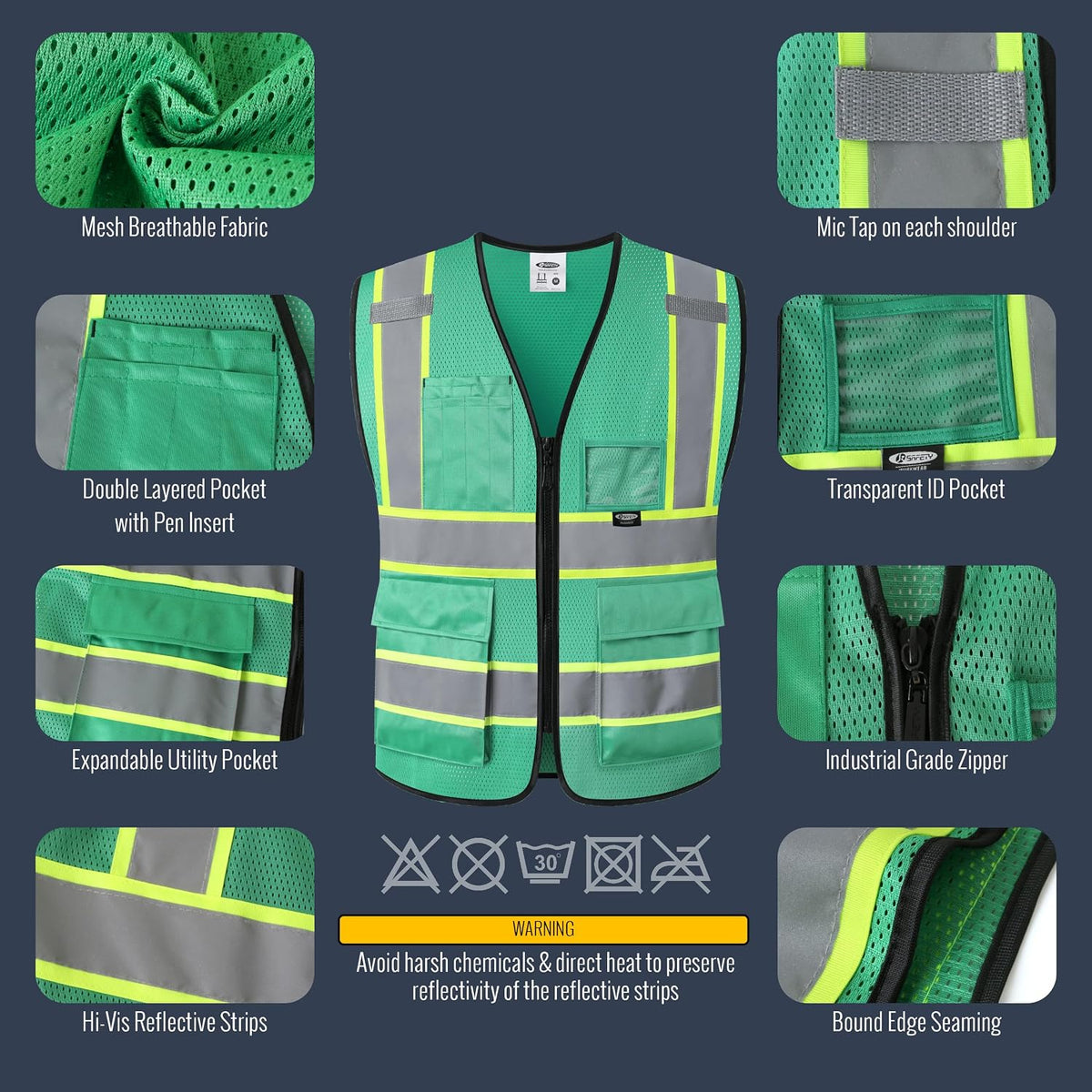 JKSafety Safety Vest for men women Hi Vis Reflective Vest with Pockets and Zipper High Visibility Meet ANSI Standard（BX320