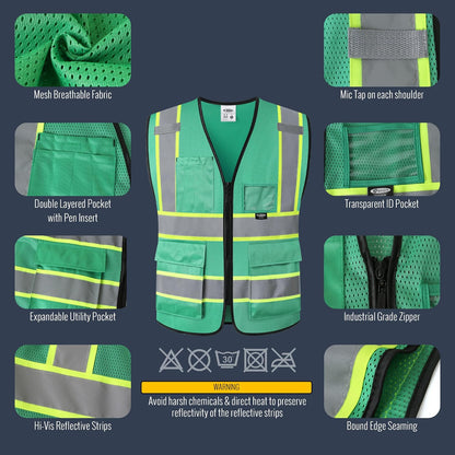 JKSafety Safety Vest for men women Hi Vis Reflective Vest with Pockets and Zipper High Visibility Meet ANSI Standard（BX320