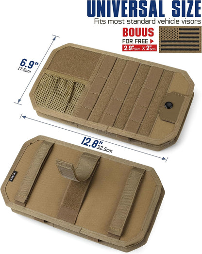 WYNEX Molle Car Sun Visor Organizer, Car Accessories with Zip Storage Pouch & Glasses Holder, Semi-Rigid Molle Panel with Patch for Tactical Gears, Fits Most Cars, Trucks, Pickups, Patrols