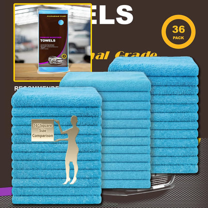 Orange Large Microfiber Cleaning Towels, 36-Pack Dual-Sided Ultra Soft Plush Washcloth, Professional Grade Premium Microfiber Detailing Cloths, Car, Household and Commercial (Orange, 16" x 16")