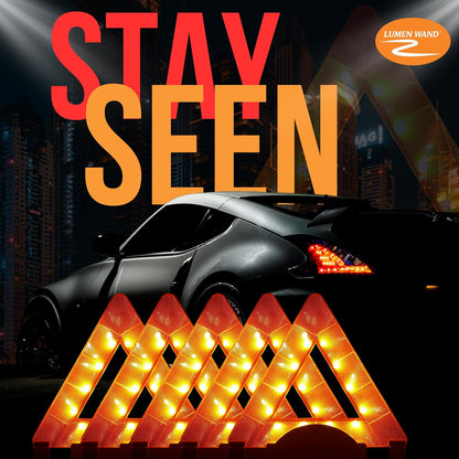 Lumen Wand Reflective Warning Triangle with LED Lights for Road Safety Metal Base | Internal LED with External Reflectors Emergency Triangle for Car Breakdowns