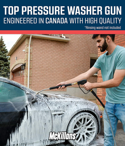 McKillans Pressure Washer Gun with Swivel & Foam Cannon Wide Mouth & M22-14mm Adapter - Adjustable Thick Foam - Power Washer Gun - 3/8" Male Plug & 1/4” Quick Connector Coupler