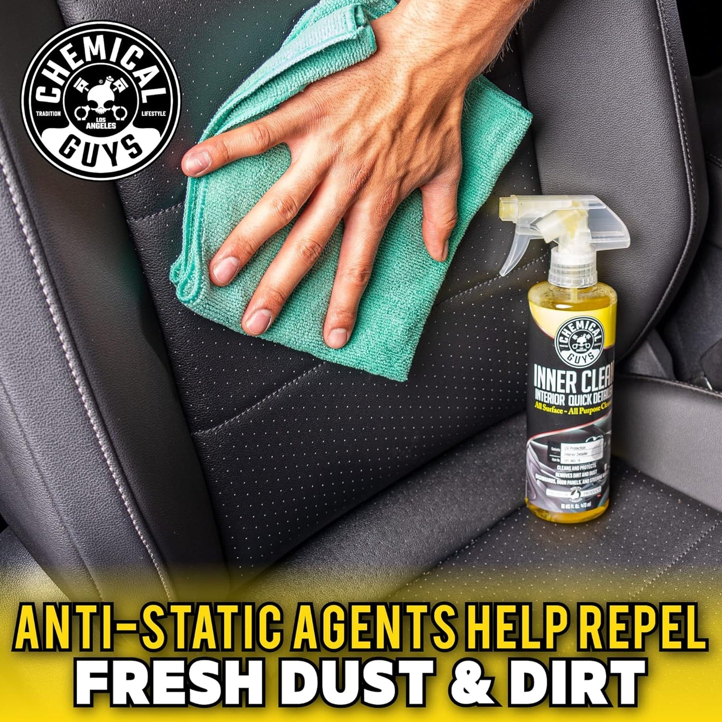 Chemical Guys InnerClean Interior Quick Detailer Cleaner and Protectant for Dashboards Door Panels Seats Trim and Surfaces Non Greasy Interior Car Cleaning Spray and Interior Detailer Spray 16 oz