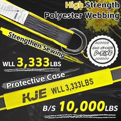 KJE 4 Pack Reflective Car Tie Down Straps for Trailers - Tire Ratchet Strap with Chain Anchors - 2" x 10' 10,000LBS Break Strength - Lasso Style Wheel Straps for Hauling UTV, SUV, Truck, Any Cars