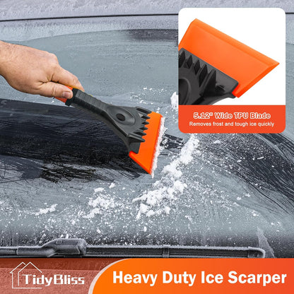 TidyBliss Ice Scraper and Snow Brush for Car Windshield, 24.8 inches Aluminum Frost Remover with Ergonomic Foam Grip for SUV Truck Glass Window (Orange)