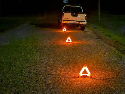 Lumen Wand Reflective Warning Triangle with LED Lights for Road Safety Metal Base | Internal LED with External Reflectors Emergency Triangle for Car Breakdowns