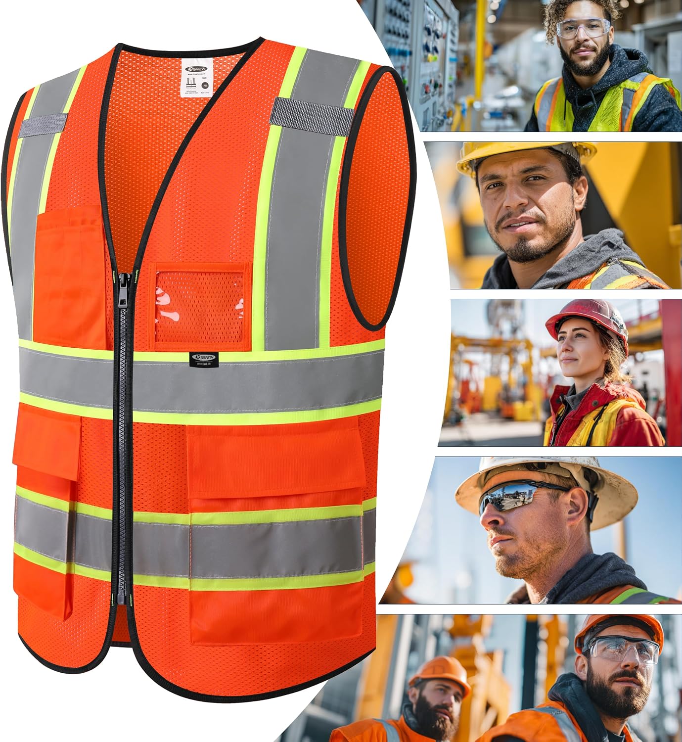 JKSafety Safety Vest for men women Hi Vis Reflective Vest with Pockets and Zipper High Visibility Meet ANSI Standard（BX320