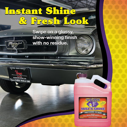Wizards Mist-N-Shine Detail Spray - 22 Oz - Multi-Purpose High Gloss Finish Waterless Quick Detailer Spray for Glass, Chrome, Paint and Plastics - Car Exterior Cleaner for Auto Detailing Supplies