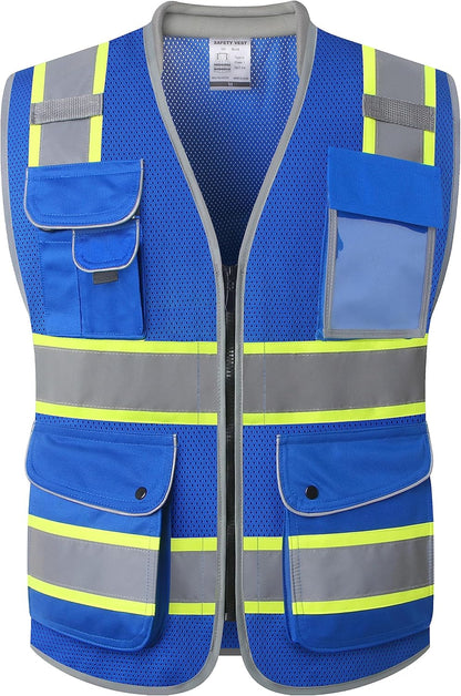 JKSafety 9 Pockets Class 2 High Visibility Zipper Front Safety Vest With Reflective Strips,Meets ANSI/ISEA Standard (Large, 150-Yellow) - Colors B