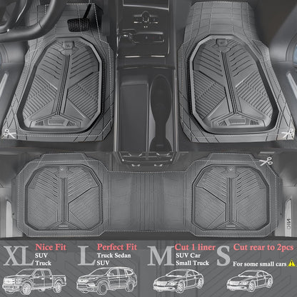 CAR PASS Heavy Duty Rubber Car Mats with Cargo Liner, Deep-Dish Car Floor Mats and Trunk Mat All Weather, Universal Trim-to-Fit for SUVs Trucks Sedans, Waterproof Anti-Slip, Trimmable V12 Black