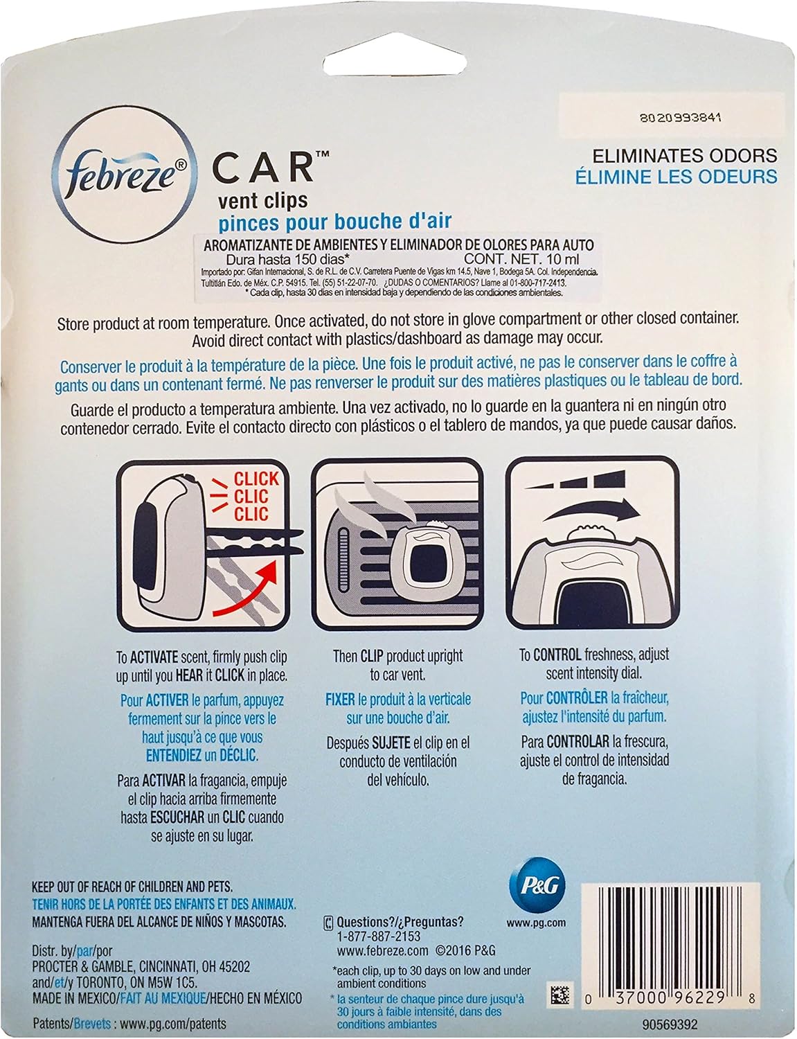 Febreze Car Vent Clips Air Freshener Smoke Odor Eliminator, Citrus Scent 2 Pack