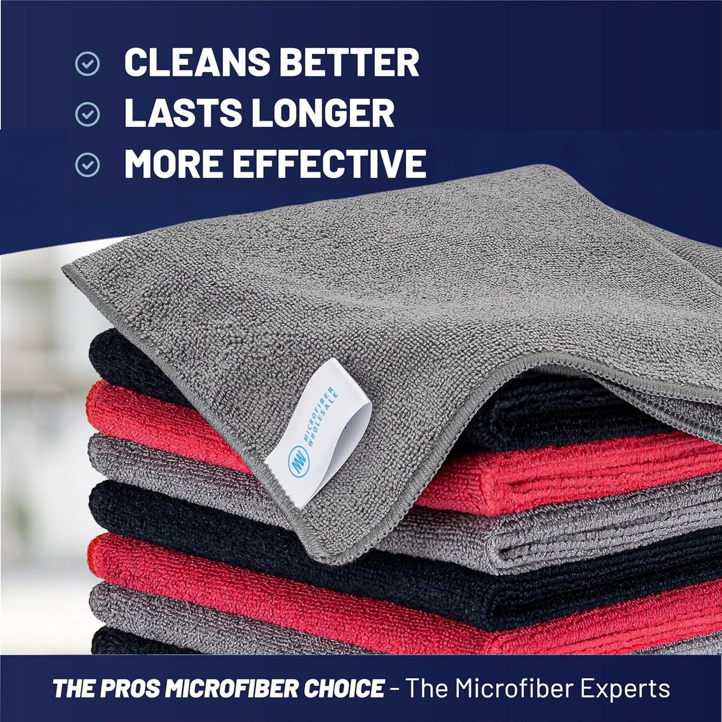 Microfiber Wholesale MW Pro 16x16 Auto Detailing Towels - Plush Car Drying Cloths for Wax Removal, Interiors & Body Shops - Scratch Free (Black, 12-Pack)
