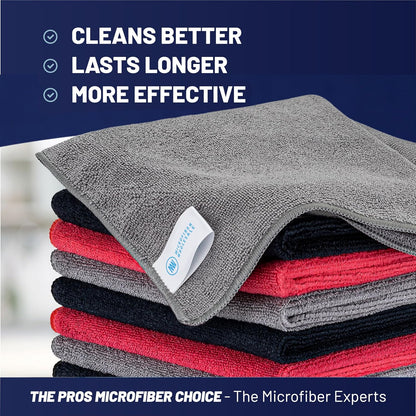 Microfiber Wholesale MW Pro 16x16 Auto Detailing Towels - Plush Car Drying Cloths for Wax Removal, Interiors & Body Shops - Scratch Free (Black, 12-Pack)