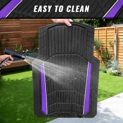 CAR PASS Heavy Duty Rubber Car Floor Mats, Deep Waterproof Car Floor Mats All Weather, Aluminum Film Floor Mats for Cars Non-Slip Universal Trim to Fit for SUVs Trucks Sedans Vans, Black Grey Metallic