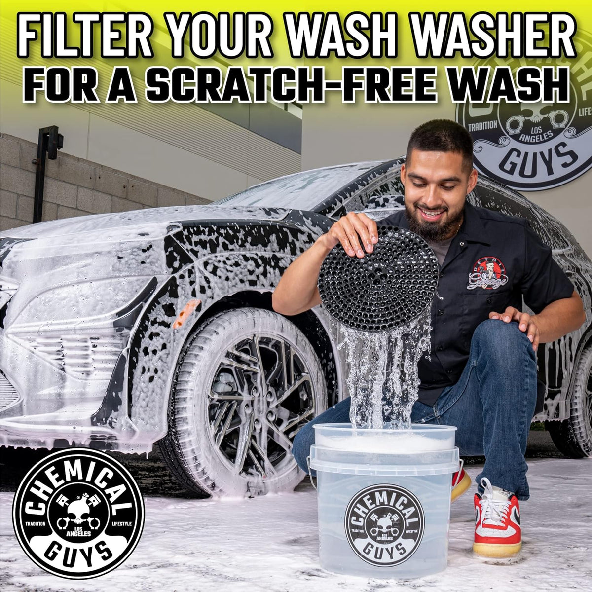 Chemical Guys Ultimate Scratch-Free Detailing Car Wash Bucket Kit with Accessories, Car Detailing Kit With Dirt Trap, Wash Mitt, Lid, and 16 oz Soap, Safe For Trucks, SUVs, Motorcycles, RVs