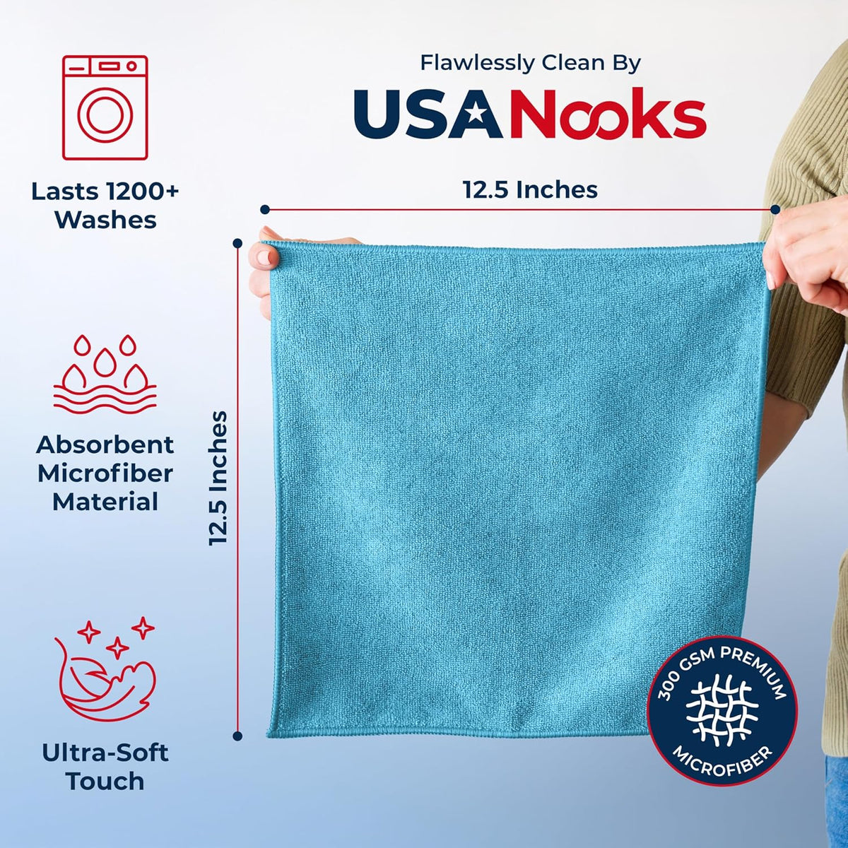 USANOOKS Microfiber Cleaning Cloth Grey - 12 Pcs (12.5"x12.5") - High Performance - 1200 Washes, Ultra Absorbent Microfiber Towel Weave Grime & Liquid for Streak-Free Mirror Shine - Car Washing Cloth