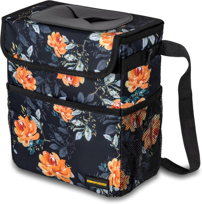 SIBOFUEGO Cute Car Trash Can with Lid – Multipurpose Collapsible Trash Bin for Car, Leak-Proof Organizer, Waterproof Garbage Can with Storage Pockets & Adjustable Straps, 2 Gallons (Black Leopard)