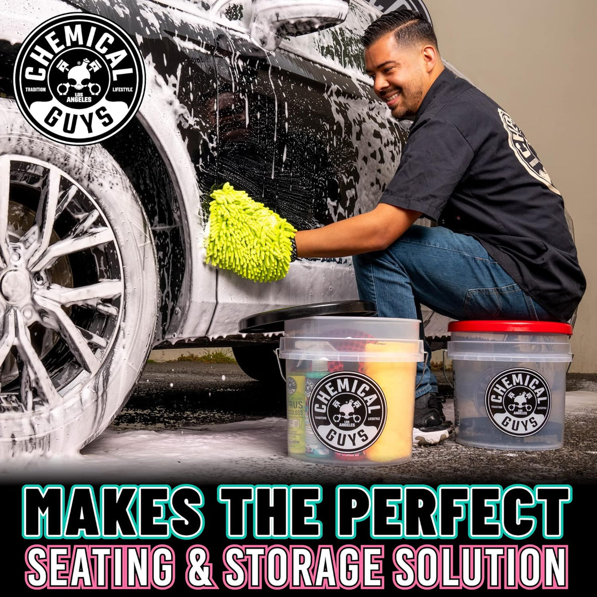 Chemical Guys Two Car Wash Bucket Kit with Dual Dirt Trap Filters, Chenille Wash Mitt, Mr. Pink, Citrus Wash, After Wash, and Drying Towel - 11 Items - Two Bucket Method Complete Setup