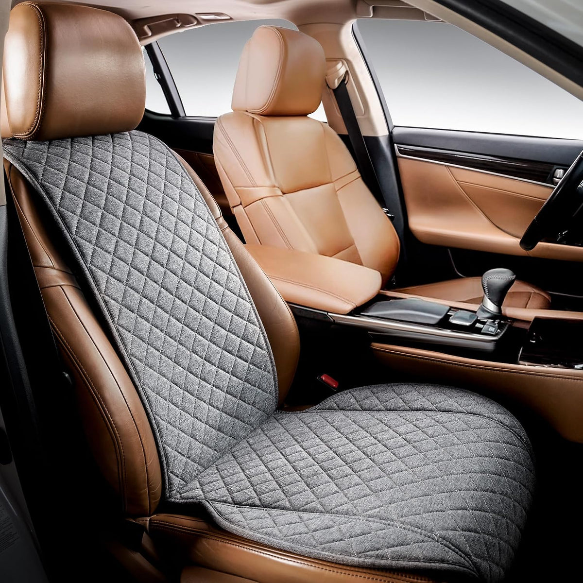 IVICY Faux Linen Front Car Seat Cover – Non-Slip Bucket Seat Protector for Most Cars, SUVs, Vans & Trucks – 1 Seat Cover, Machine Washable, Side-Airbag Friendly, Light Beige