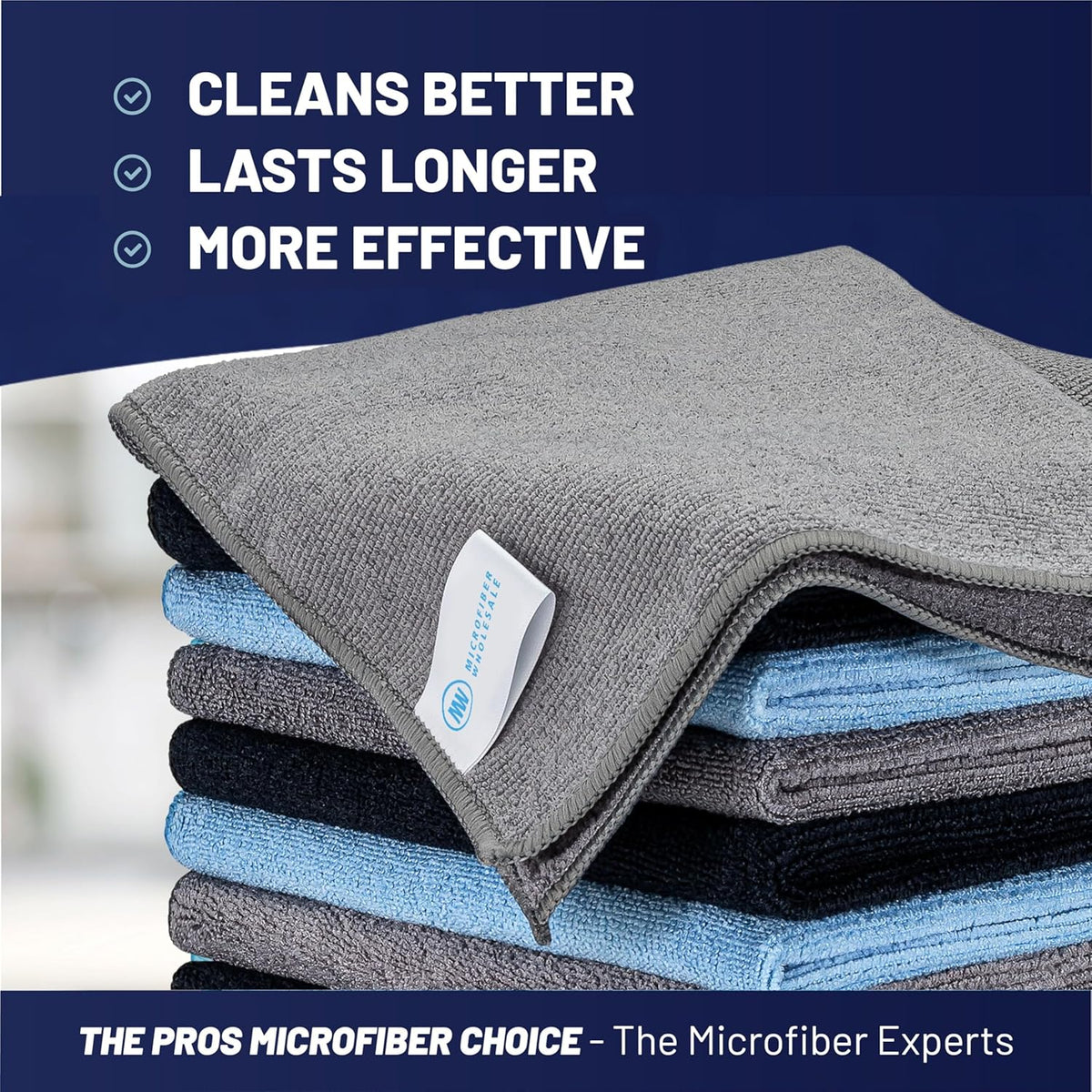 Microfiber Wholesale MW Pro 16x16 Auto Detailing Towels - Plush Car Drying Cloths for Wax Removal, Interiors & Body Shops - Scratch Free (Black, 12-Pack)