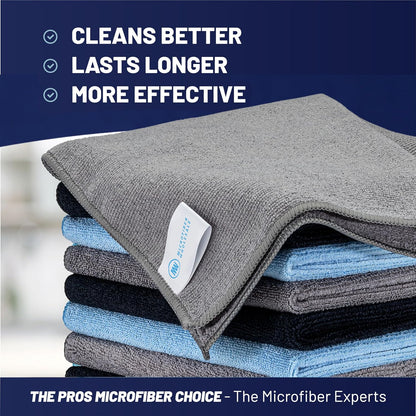Microfiber Wholesale MW Pro 16x16 Auto Detailing Towels - Plush Car Drying Cloths for Wax Removal, Interiors & Body Shops - Scratch Free (Black, 12-Pack)