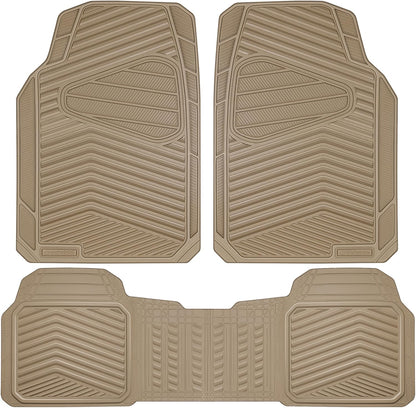 CAR PASS Rubber Car Mats, Waterproof Car Floor Mats All Weather,Car Mat Full Set 3 Piece, Automotive Floor Mat Trim to Fit for Cars Sedans SUVs Trucks, Anti-Slip Easy Clean, All Black