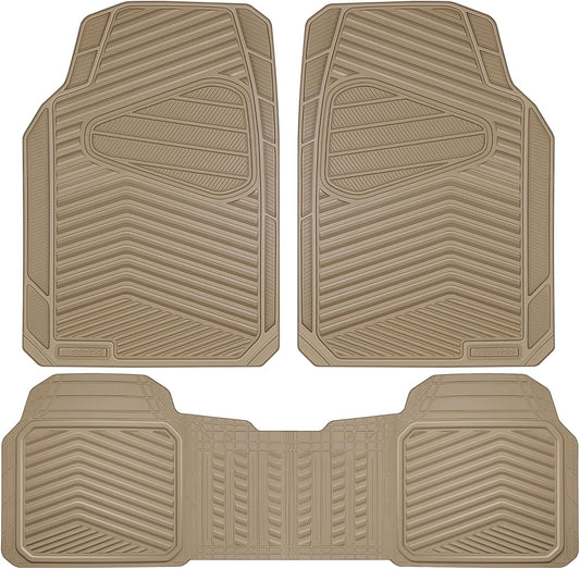 CAR PASS Rubber Car Mats, Waterproof Car Floor Mats All Weather,Car Mat Full Set 3 Piece, Automotive Floor Mat Trim to Fit for Cars Sedans SUVs Trucks, Anti-Slip Easy Clean, All Black