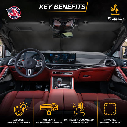 Econour Windshields Sun Shade for Car | Medium Foldable Car Sunshade & Window Tint | UV & Heat Protection Front Window Sun Shield, Keeps Interior Cool, Fits Sedans SUVs & Trucks (57” x 33”)