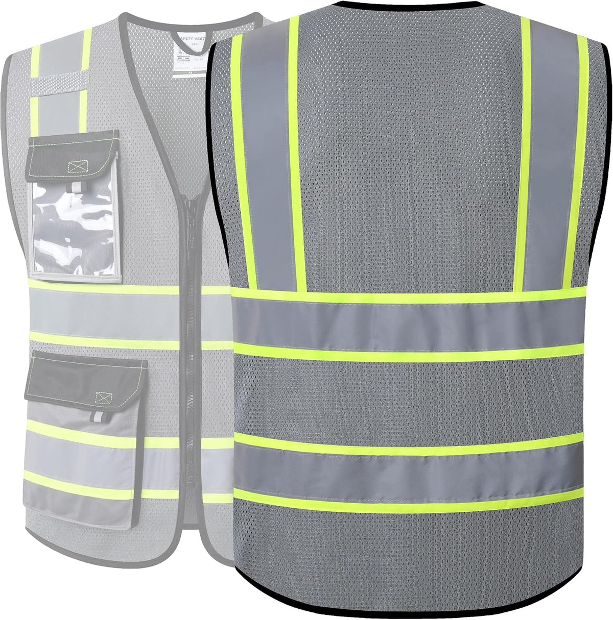 JKSafety Hi Vis Reflective Safety Vests for Men Women High Visibility Vest with Pockets Mesh Fabric Construction Safety Apparel Neon Vest for Work (220-Black L)