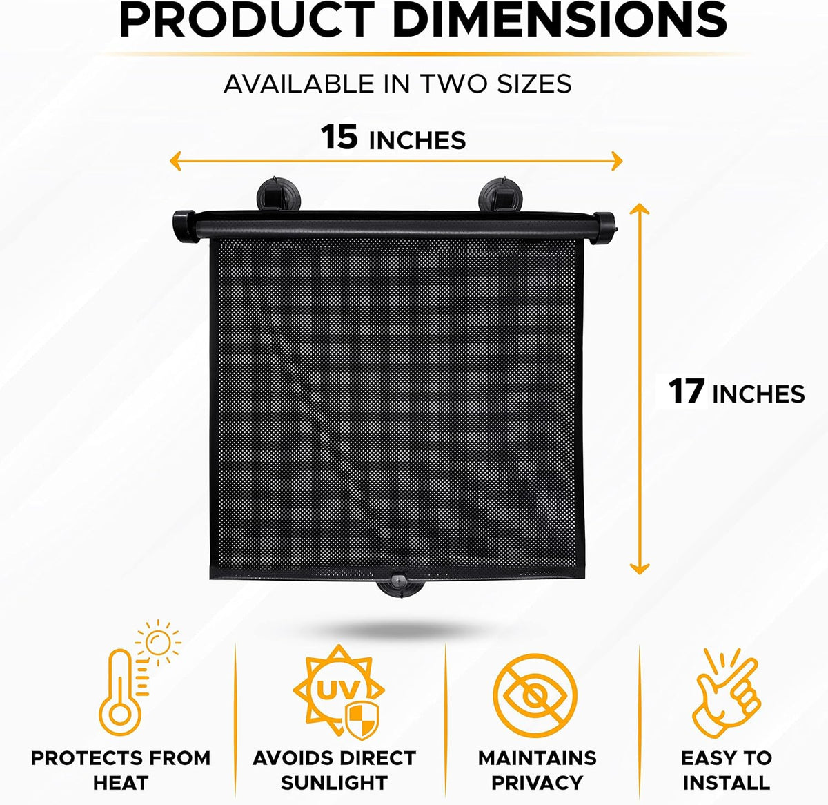 EcoNour Car Side Window Sun Shade (2 Pack) | Retractable Roller Sunshade for Kids | Baby Car Window Shades for UV and Sun Glare Protection | Baby Travel Accessories (15"x17")