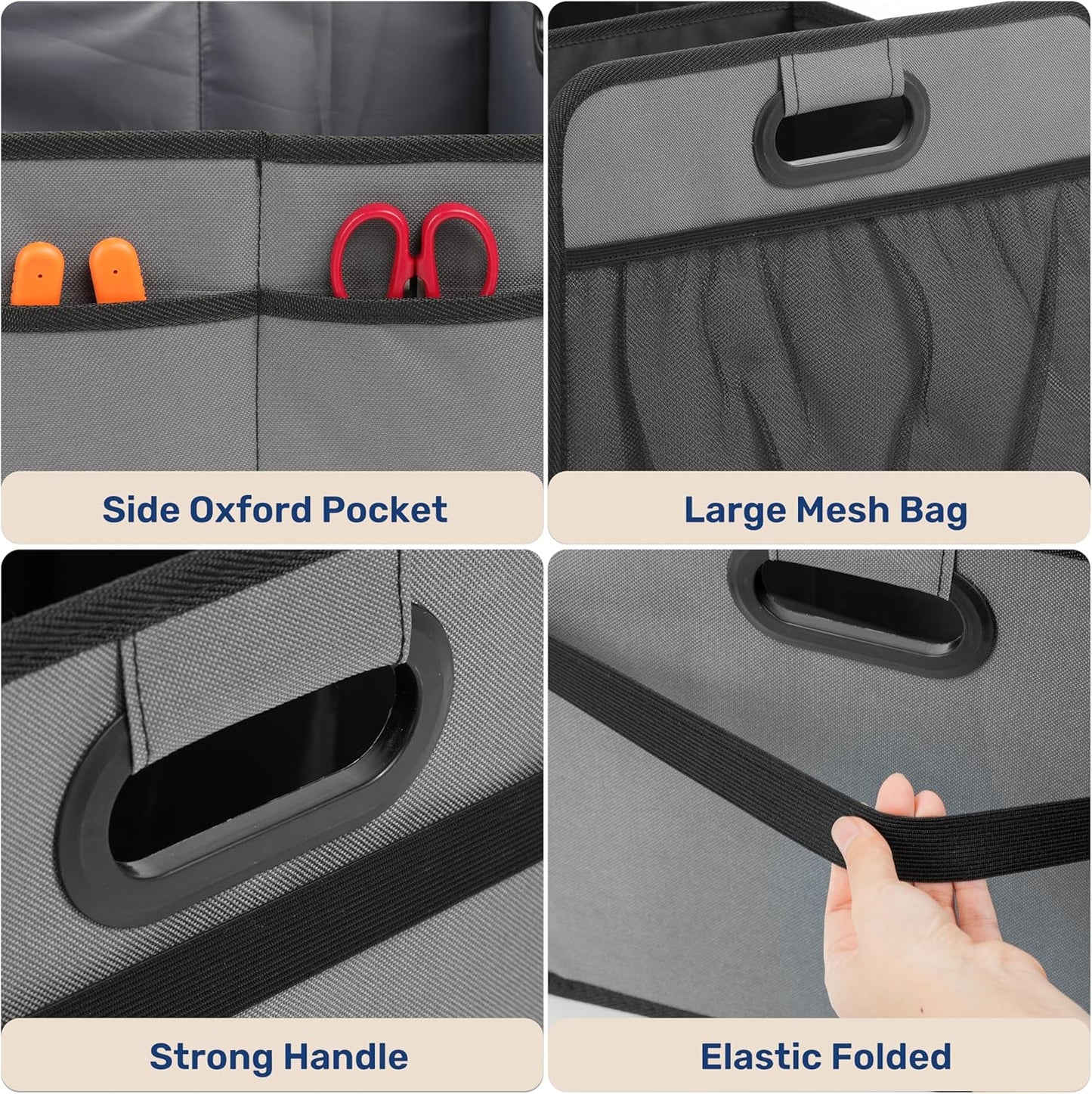 YSSOA Car Trunk Organizer, 2 Compartments Anti-slip 14" D x 22" W x 12" H Collapsible Trunk Storage, 600D Oxford Polyester Car Storage, Suitable for SUV, Minivan, Truck, Black