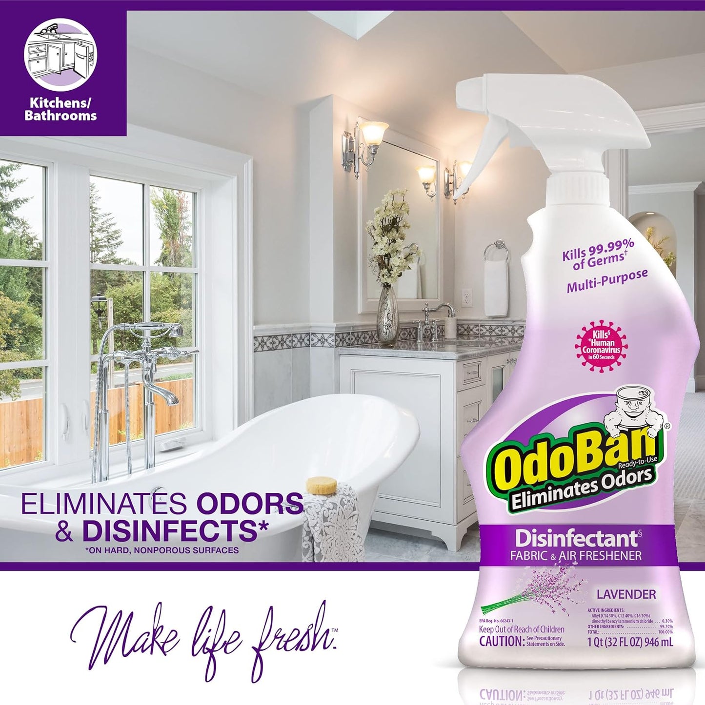 OdoBan Ready-to-Use Disinfectant and Odor Eliminator, 32 Ounce Spray Bottle, Original Eucalyptus Scent