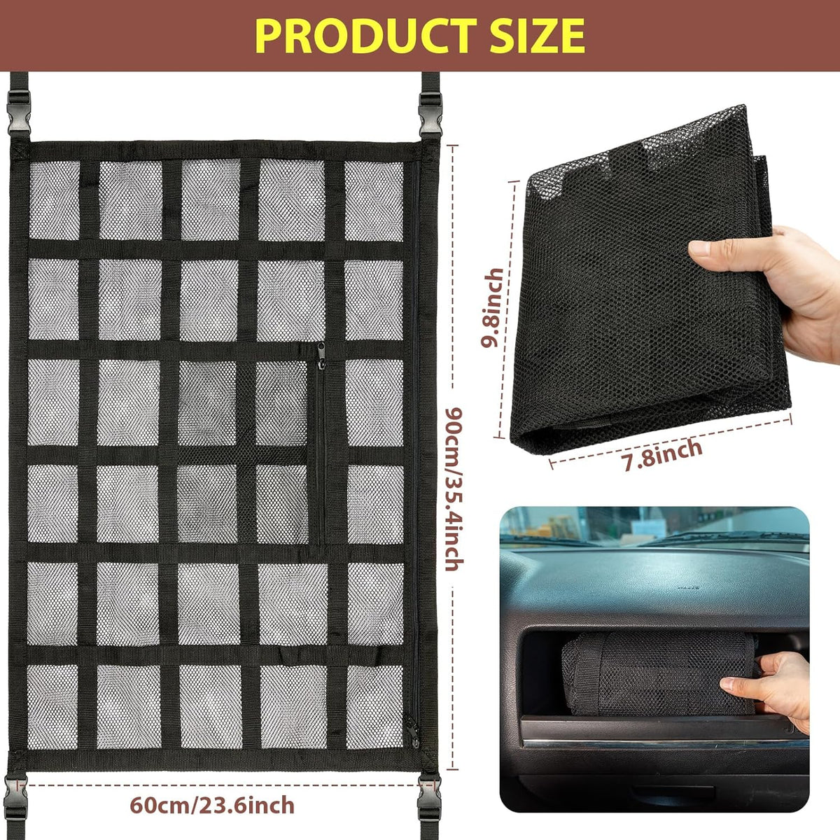 SUV Car Ceiling Cargo Net Pocket,35.4"x23.6" Double-Layer Mesh Car Roof Storage Organizer for Ford,F150,Jeep,Honda CRV,RAV4,Van Organizers and Storage,Camping Accessories