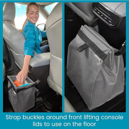 High Road TrashStash Hanging Car Garbage Bag with Push-Close Lid and Waterproof Bin for Car, SUV and Truck Seat Backs - Holds 3 Gallons of Car Trash (Black)