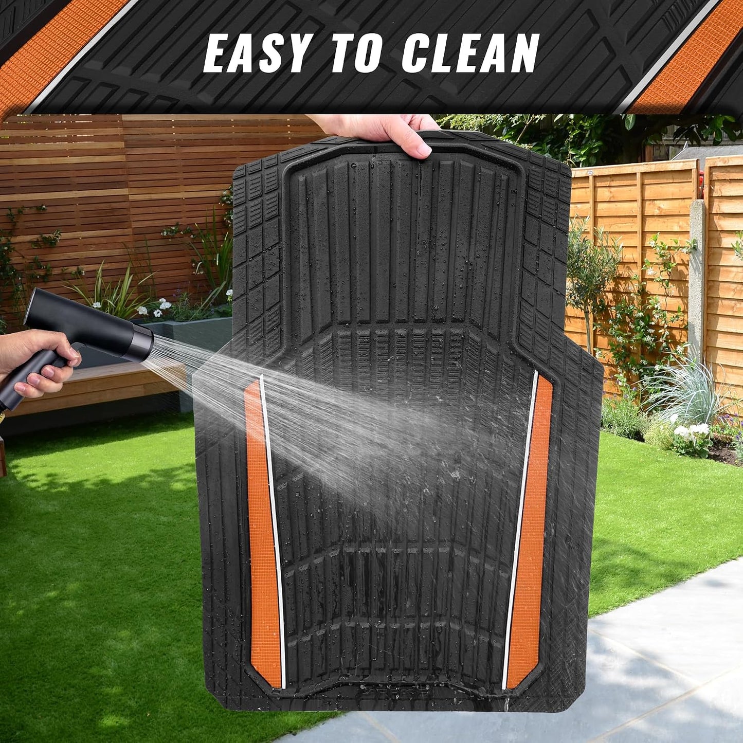 CAR PASS Heavy Duty Rubber Car Floor Mats, Deep Waterproof Car Floor Mats All Weather, Aluminum Film Floor Mats for Cars Non-Slip Universal Trim to Fit for SUVs Trucks Sedans Vans, Black Grey Metallic