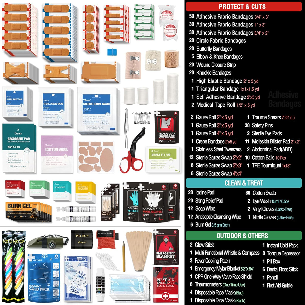 430 Piece First Aid Kit, Well-Organized Premium Waterproof Compact Trauma Medical Kits for Any Emergencies, Ideal for Home, Office, Car, Travel, Outdoor, Camping, Hiking, Boating (Red)