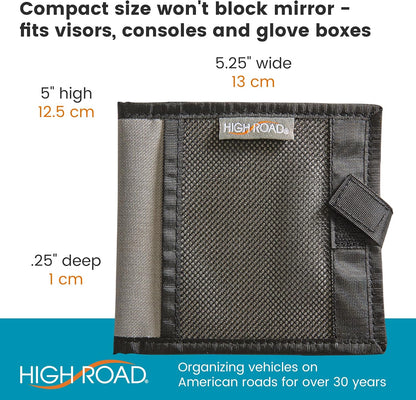 High Road Car Registration and Insurance Card Holder for Sun Visor, Glove Box or Console with 2 Clear Hidden Car Document Pockets