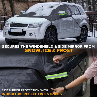 EcoNour Windshield Cover for Ice and Snow - Universal Fit for Car, SUV, Truck, Heavy Duty 600D Oxford Fabric Frost Protector for Ice & Sleet, Includes Anti-Theft Straps, Medium (69"x42")