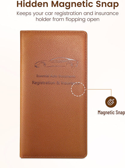 Yarnic Car Registration and Insurance Holder, Pu Leather Car Registration and Insurance Card Holder Car Document Holder for Cards, Essential Document, Driver License (Pink)