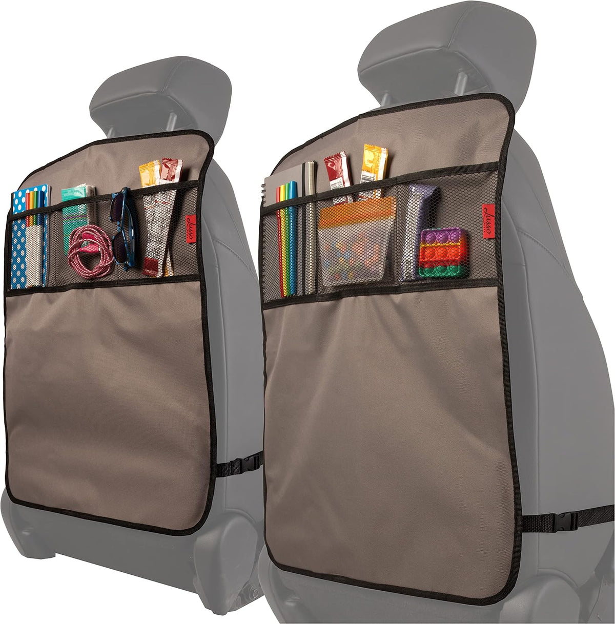 Lusso Gear Seat Back Protector - 2-Pack Kids Kick Mat & Car Seat Organizer - Waterproof Oxford Backseat Cover - 3 Mesh Pockets for Car Organization, Black