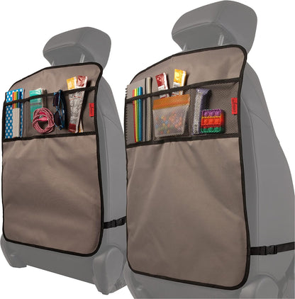 Lusso Gear Seat Back Protector - 2-Pack Kids Kick Mat & Car Seat Organizer - Waterproof Oxford Backseat Cover - 3 Mesh Pockets for Car Organization, Black