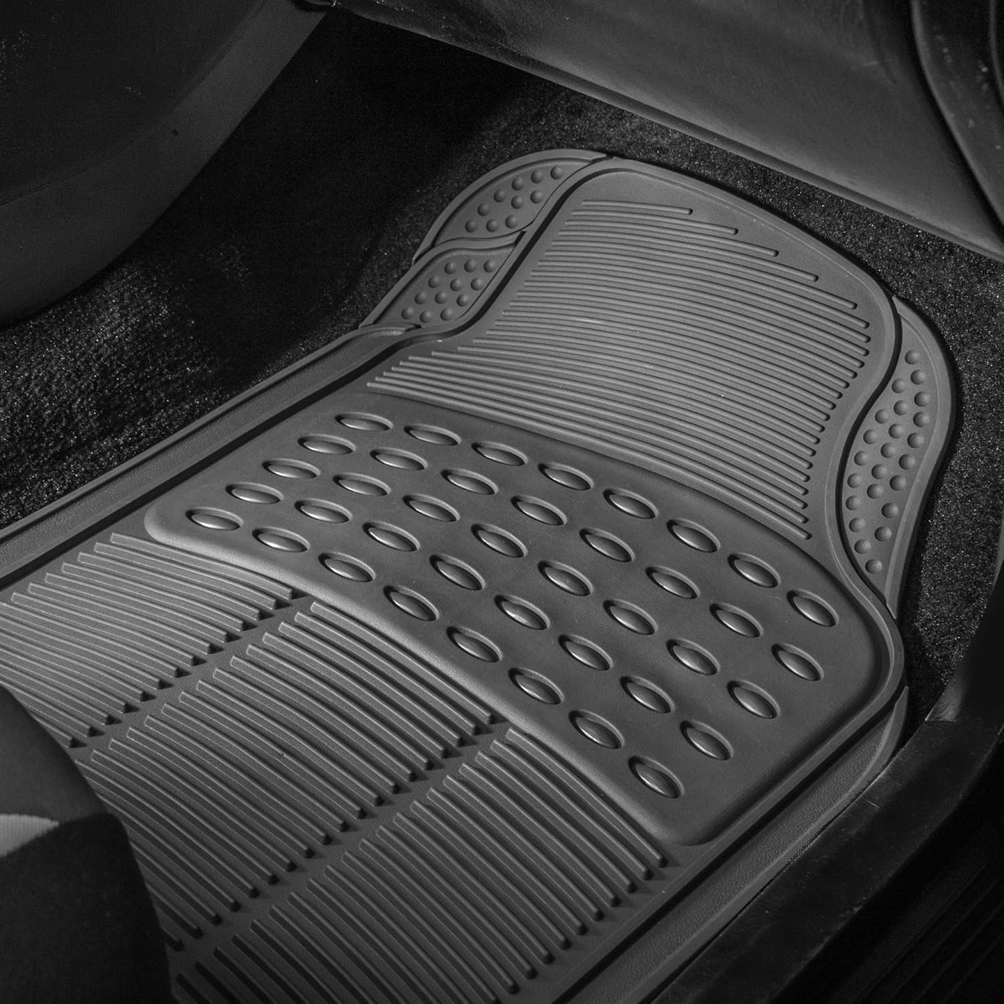 FH Group Automotive Floor Mats Solid ClimaProof for all weather protection Universal Fit Trimmable Heavy Duty fits most Cars, SUVs, and Trucks, 3pc Full Set Black