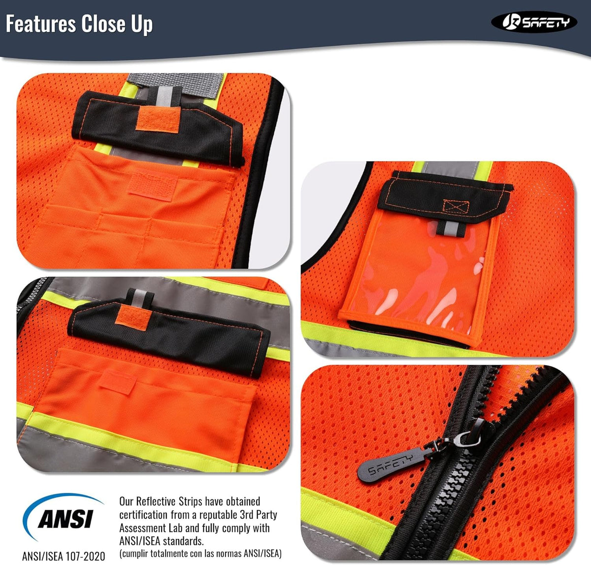 JKSafety Hi Vis Reflective Safety Vests for Men Women High Visibility Vest with Pockets Mesh Fabric Construction Safety Apparel Neon Vest for Work (220-Black L)