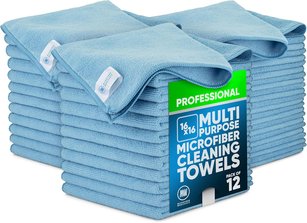Microfiber Wholesale MW Pro 16x16 Auto Detailing Towels - Plush Car Drying Cloths for Wax Removal, Interiors & Body Shops - Scratch Free (Black, 12-Pack)