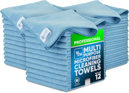 Microfiber Wholesale MW Pro 16x16 Auto Detailing Towels - Plush Car Drying Cloths for Wax Removal, Interiors & Body Shops - Scratch Free (Black, 12-Pack)