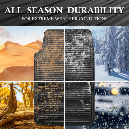 CAR PASS Rubber Floor Mats, All Weather Full Set 4-Piece, Waterproof Automotive Mats Trim to Fit Most Cars Sedans SUVs Vans, Heavy Duty Anti-Slip Easy Clean, All Black