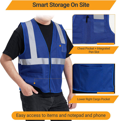 AYKRM 2 Pocket Mesh High Visibility Reflective Safety Vest for men & Women ANSI/ISEA 107 Standards