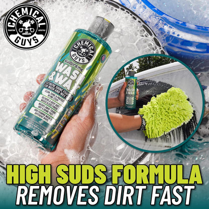 Chemical Guys Sudpreme Wash & Wax 128 oz High Suds Foaming Car Wash Soap with Carnauba Wax Shine, Deep Gloss Finish & Surface Protection Safe for Paint, Chrome & Plastic