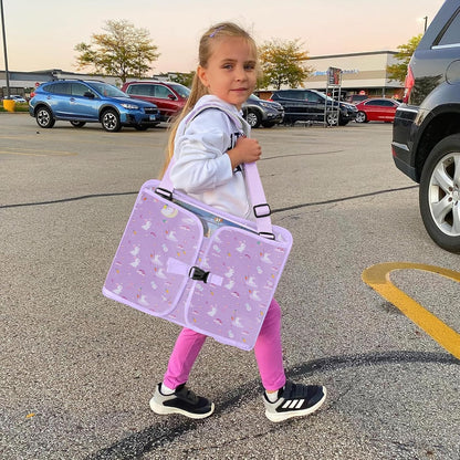 MENZOKE Kids Travel Tray for Toddler Car Seat, Road Trip Activities for Kids with iPad Holder Stand & Dry Erase Board, Road Trip Essentials Accessories Lap Tray as Travel Gifts for Kid, Pink
